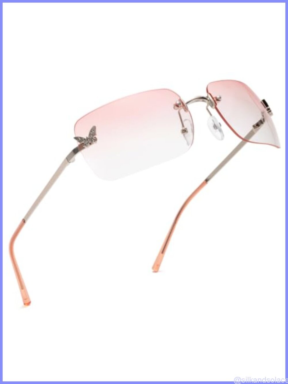 Y2K Rhinestone Butterfly Sunglasses UV400 Rimless Shield Festival